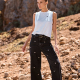 Jeans Silene negro bordado