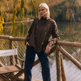 Blusa Nacar chocolate bordado a mano