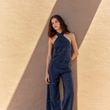 Pantalón Voile azul bordado