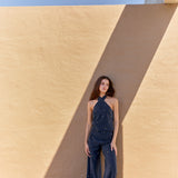 Pantalón Voile azul bordado
