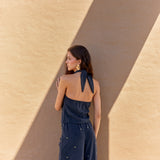 Pantalón Voile azul bordado