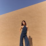 Pantalón Voile azul bordado