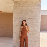 Pantalón Voile café bordado