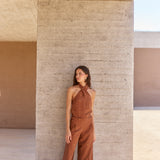 Pantalón Voile café bordado