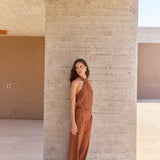 Pantalón Voile café bordado
