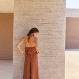 Pantalón Voile café bordado