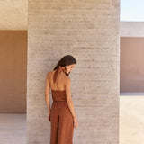 Pantalón Voile café bordado